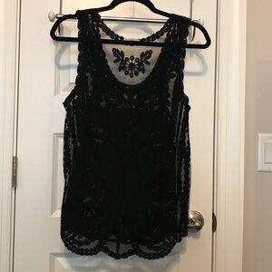 Capri sheer black crocheted lace over mesh netting tank top (S/XS)